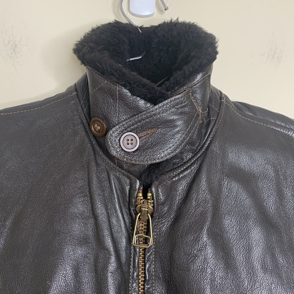 Vintage Brown WW Era G-1 USA Navy Avirex Ltd Bomber Flight Brown Leather Jacket - Picture 9 of 17
